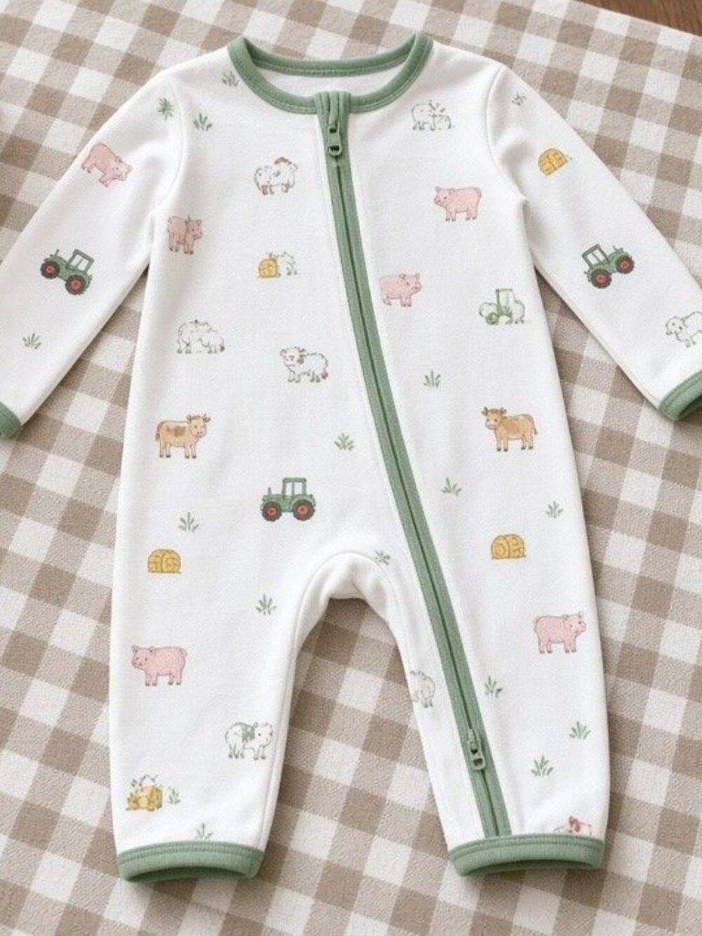 farm animals 2 way zipper romper